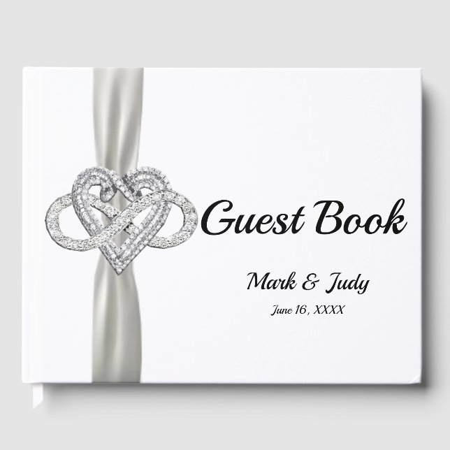 White Ribbon Infinity Heart Wedding Guestbook (Front)