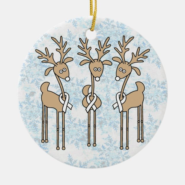 White Ribbon Reindeer Ceramic Tree Decoration (Front)