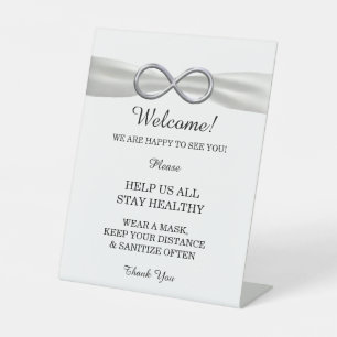 White Ribbon Silver Infinity Wedding Safety  Pedestal Sign