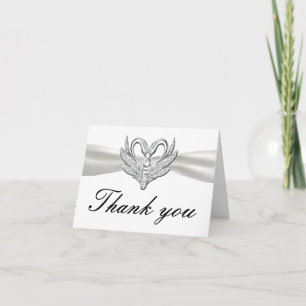 White Ribbon Silver Swans Thank You Card