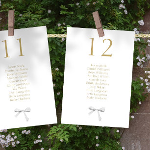 White Ribbon Wedding Table Number & Seating Card