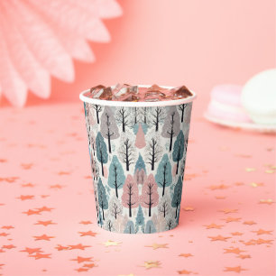 White Ribbon Winter Forest Snowflakes Baby Shower Paper Cups