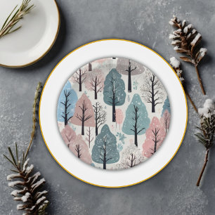 White Ribbon Winter Forest Snowflakes Baby Shower Paper Plate