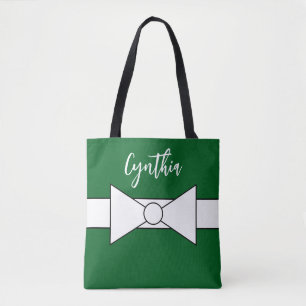 White Ribbon with Green: Christmas Tote Bag