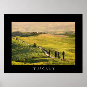 White road in Tuscany landscape black poster print
