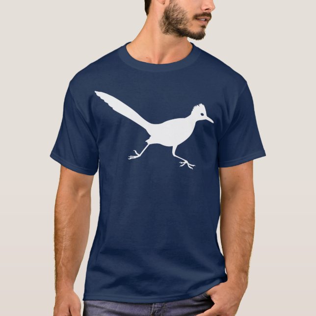 White Roadrunner Bird Running Graphic T-Shirt (Front)