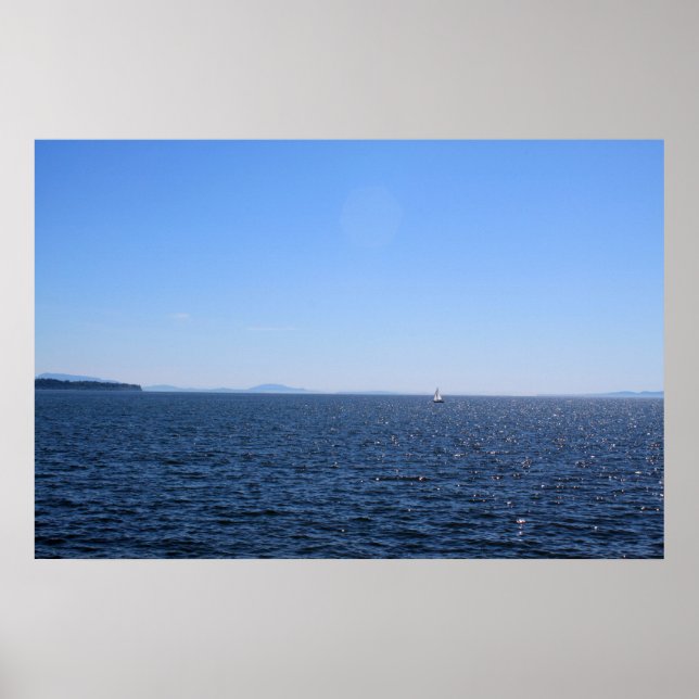 White Rock beach,BC, Canada. Sea, sky, and boat. Poster (Front)