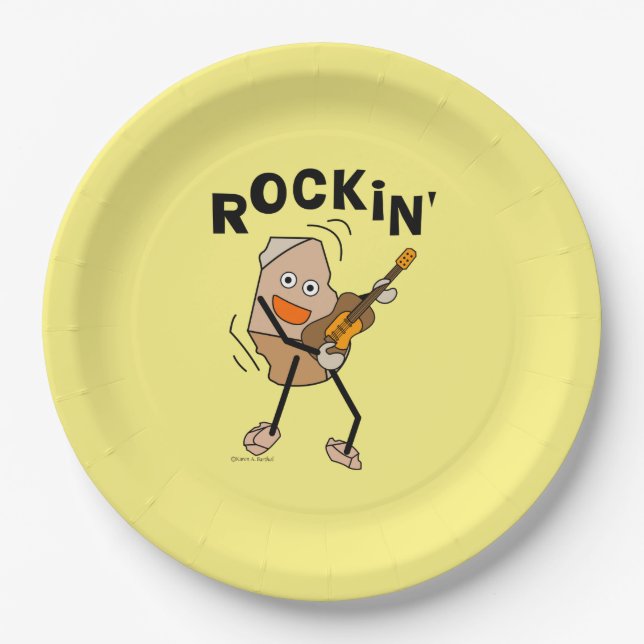 White Rockin' Guitar Paper Plate (Front)