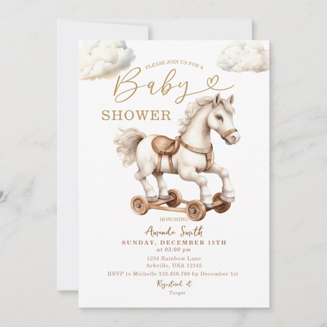 White Rocking Horse Gender Neutral Baby Shower Invitation (Front)