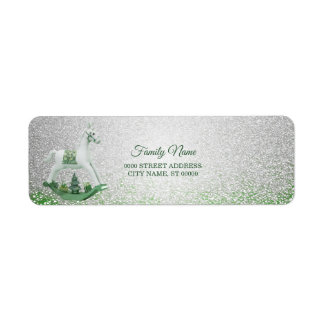 White Rocking Horse Green Christmas Return Address