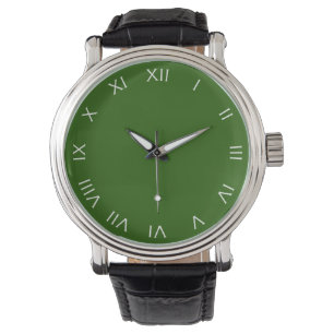 White Roman Numbers On Green Mens cn Watch