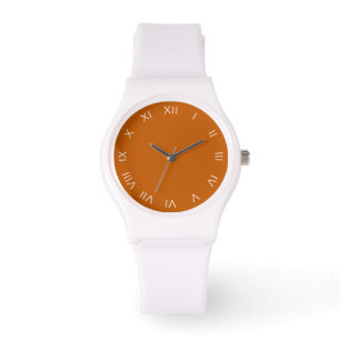 White Roman Numbers On Orange Womens cn Watch