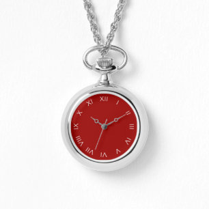 White Roman Numbers On Red Womens cn Watch