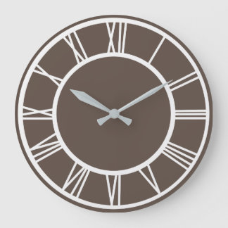 White Roman Numeral Border Pattern Dusty Brown Rd Large Clock
