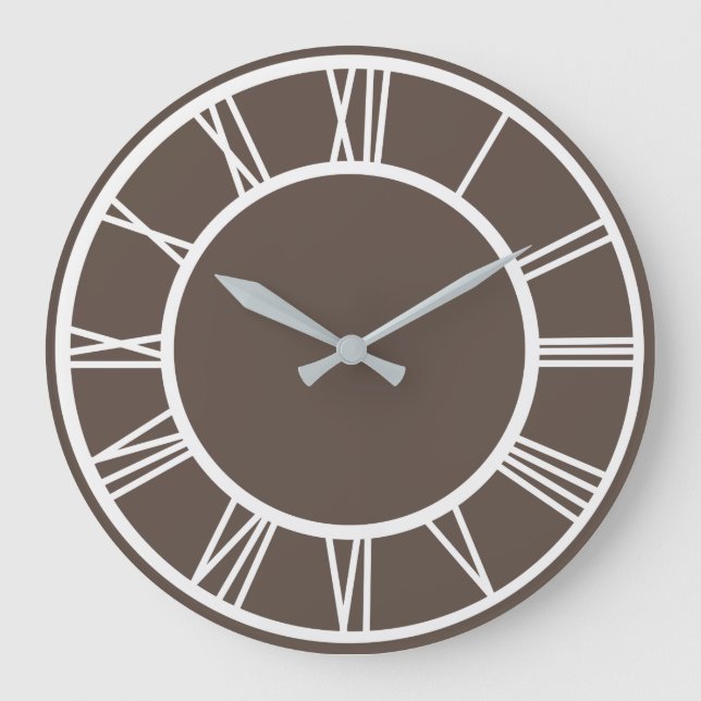 White Roman Numeral Border Pattern Dusty Brown Rd Large Clock (Front)