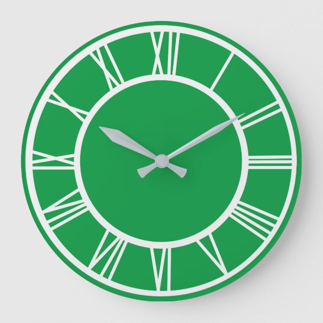White Roman Numeral Border Pattern Green Round Large Clock (Front)