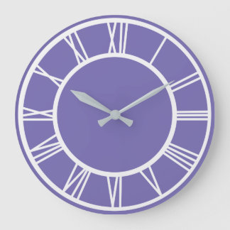 White Roman Numeral Border Pattern Lt Purple Round Large Clock