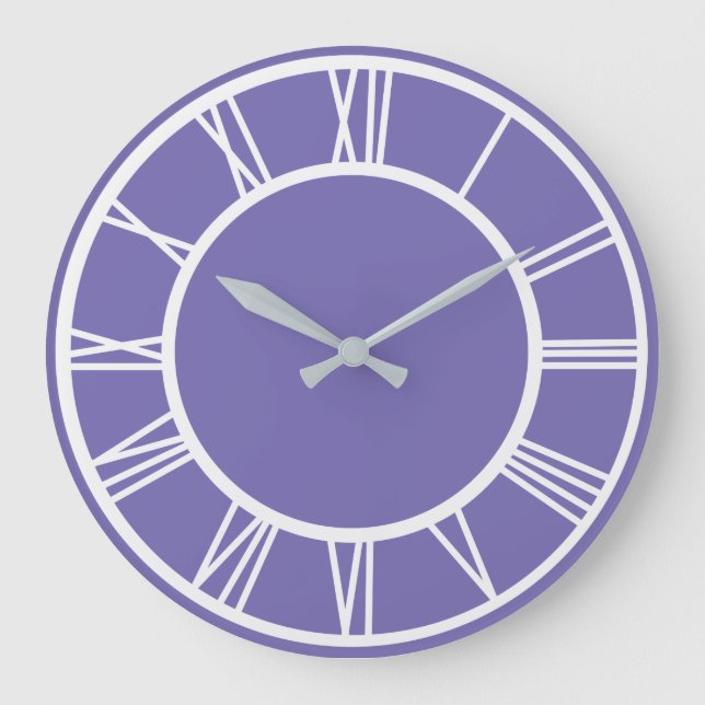 White Roman Numeral Border Pattern Lt Purple Round Large Clock (Front)