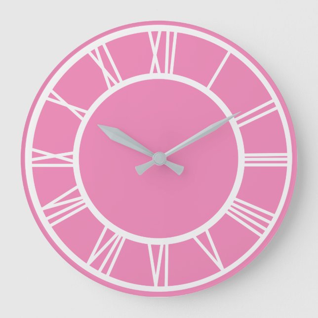 White Roman Numeral Border Pattern Pink Round Large Clock (Front)