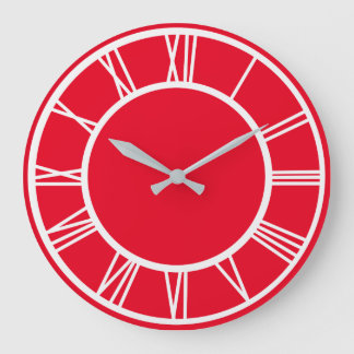 White Roman Numeral Border Pattern Red Round Large Clock