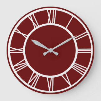 White Roman Numeral Pattern Border Dark Red Round Large Clock
