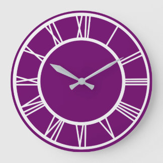 White Roman Numeral Pattern Border Purple Round Large Clock