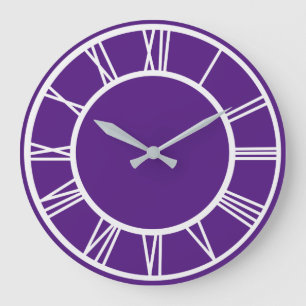 White Roman Numeral Pattern Border Royal Purple RD Large Clock