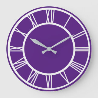 White Roman Numeral Pattern Border Royal Purple RD Large Clock