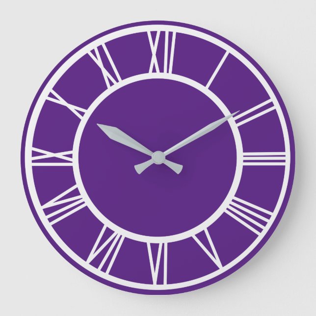 White Roman Numeral Pattern Border Royal Purple RD Large Clock (Front)