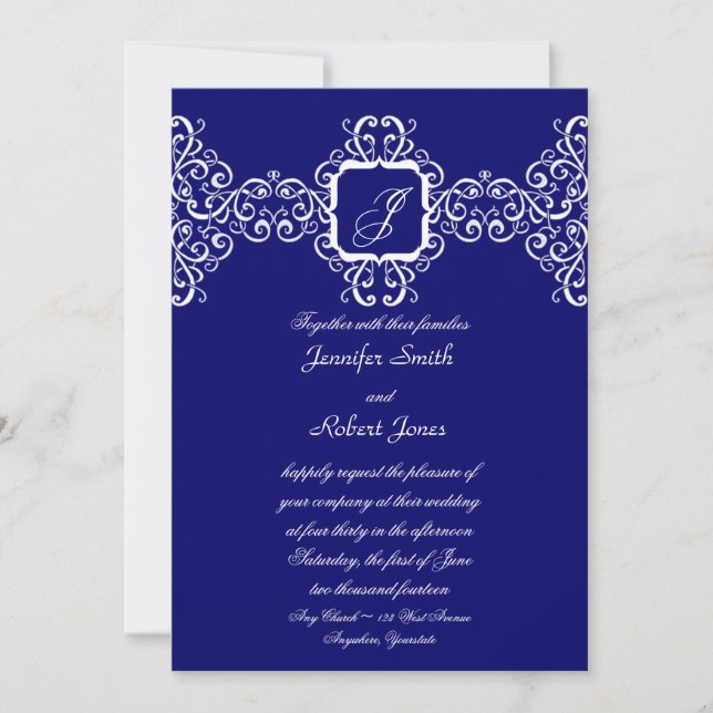 White Romance Monogram Wedding Invitation (Front)