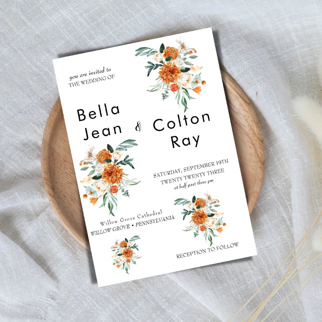 White Romantic Floral cascade wedding invitation  (Creator Uploaded)