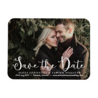 White Romantic Script Photo Save the Date Magnet