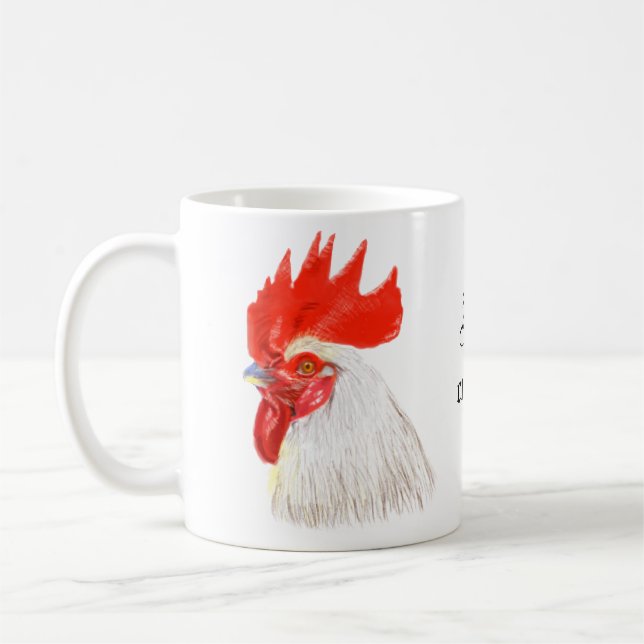 White Rooster Cockerel with your custom text Coffee Mug (Left)