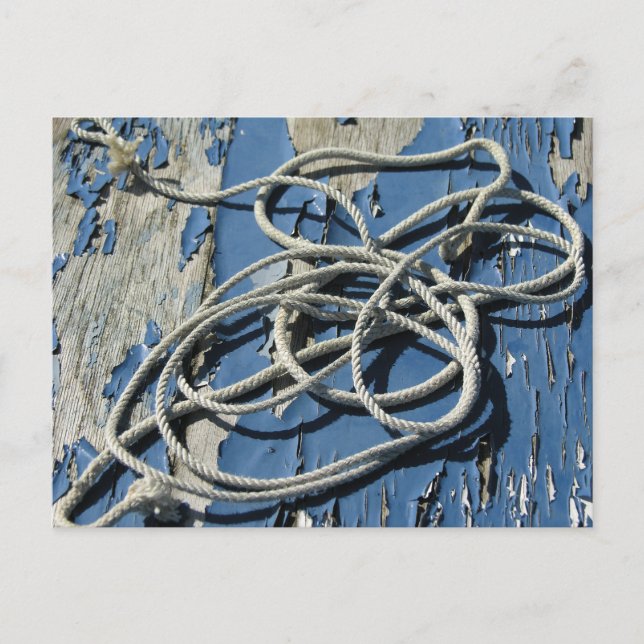 White rope on a blue boat with flaking paint postcard (Front)
