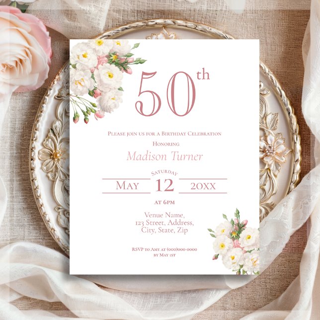 White Rose | 50th Birthday Budget Invitation (Creator Uploaded)