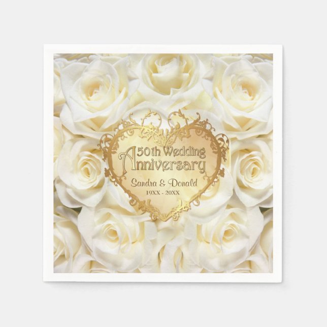 White Rose 50th Wedding Anniversary Napkin (Front)