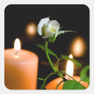White rose and candle square sticker