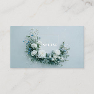 White Rose and Dusty Blue Floral Clean Frame Business Card