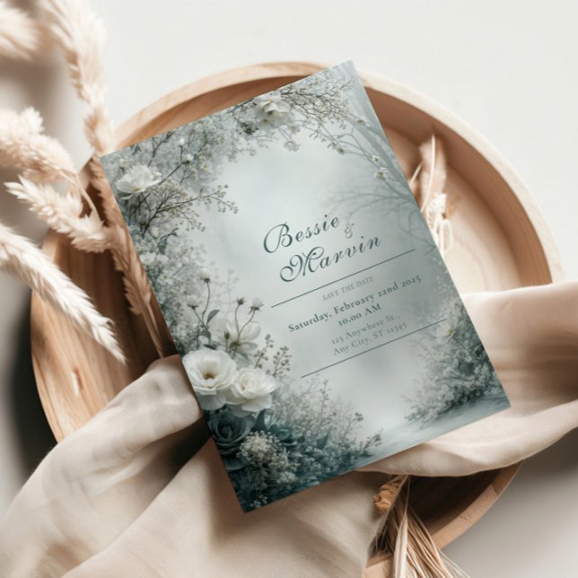 White Rose and Dusty Gray Winter Wedding Invitation (Creator Uploaded)