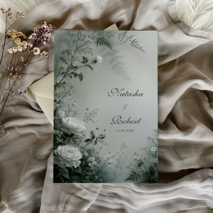 White Rose and Dusty Grey Fern Winter Wedding Invitation