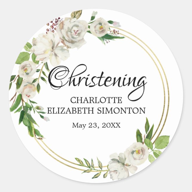 White Rose and Gold Christening Envelope Seal (Front)