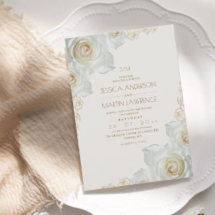  White Rose and Gold Flowers Elegant Wedding  Invitation
