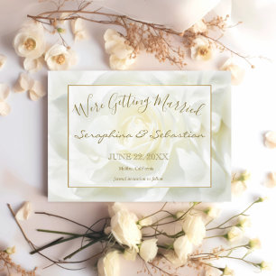 White Rose and Gold We're Getting Married Wedding Save The Date