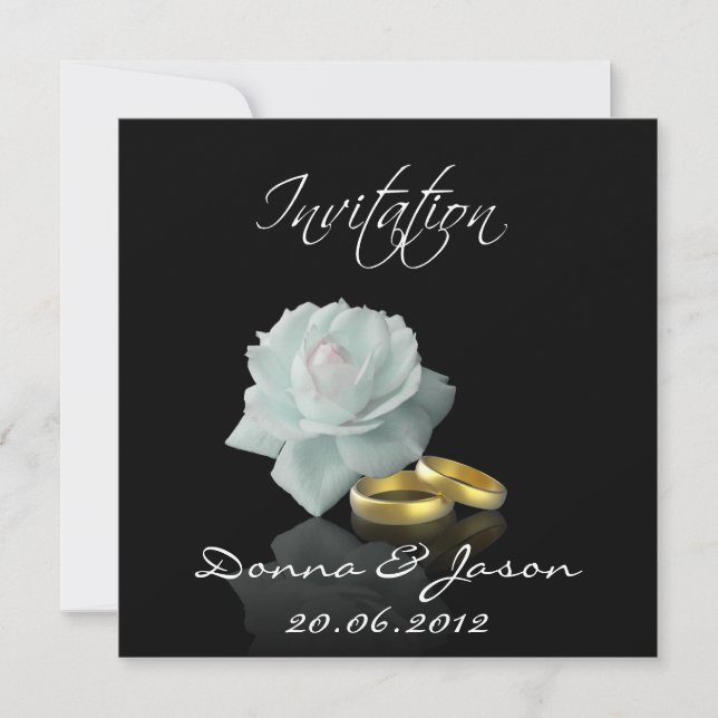 White Rose and Golden Rings - Wedding Invitation (Front)