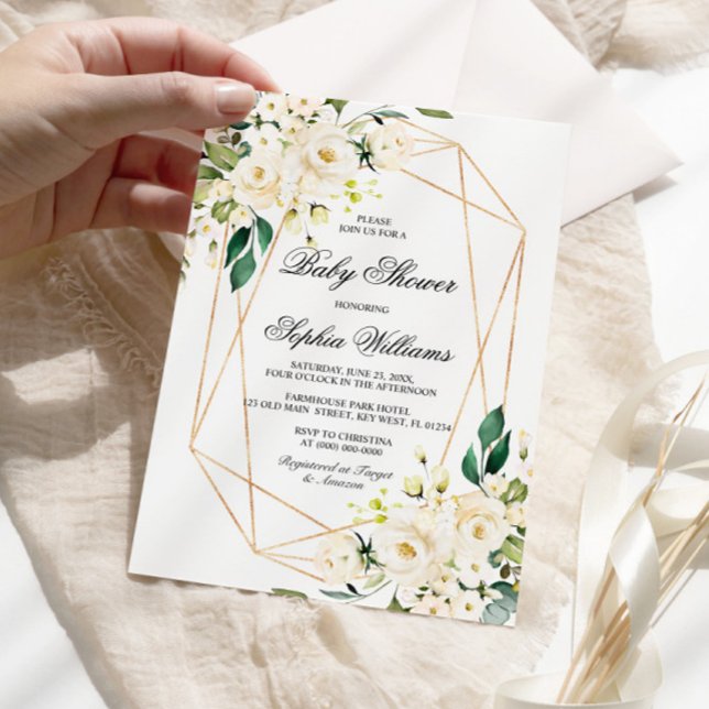 White Rose and Greenery Baby Shower Invitation (Creator Uploaded)