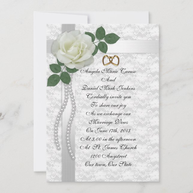 White rose and lace wedding Invitation (Front)