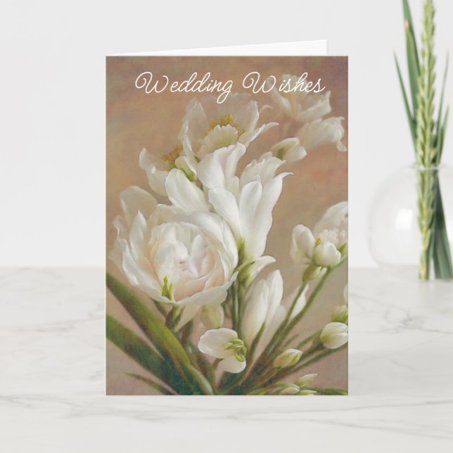 White Rose and Lily Flowers Wedding Greeting Card (Front)