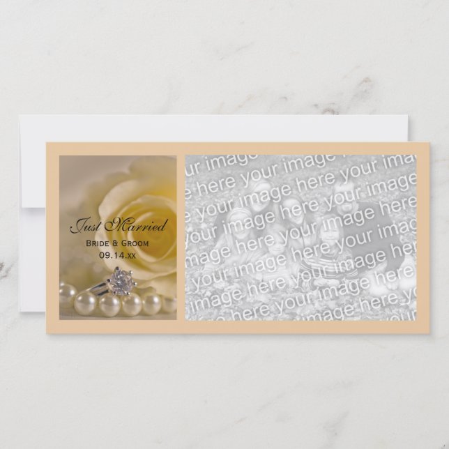 White Rose and Pearls Just Married Announcement (Front)