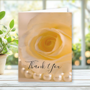 White Rose and Pearls Wedding Thank You Note Card