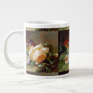 White Rose and Violets at the Edge of the Wood Large Coffee Mug